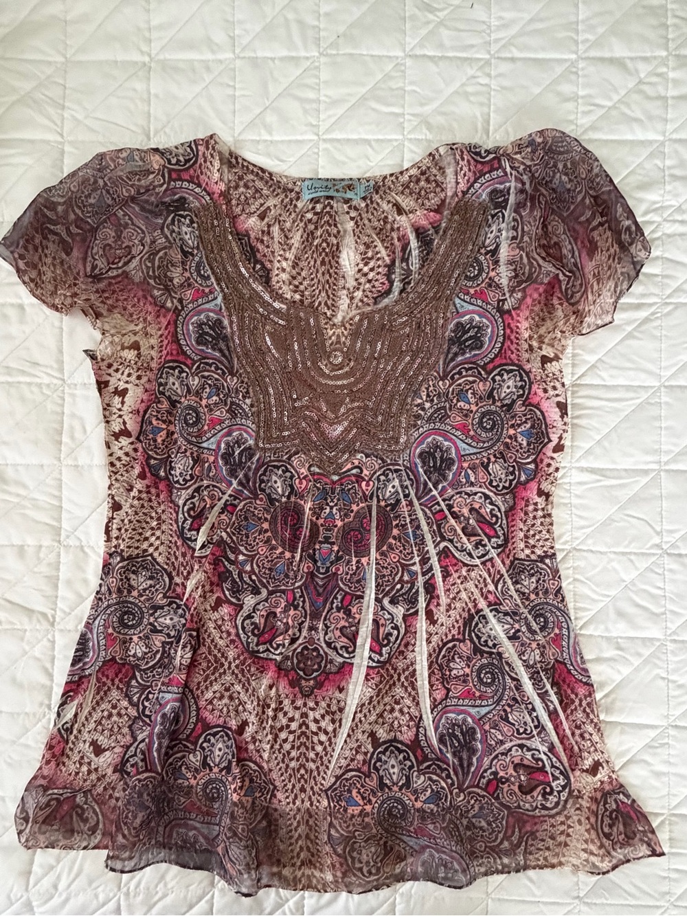 Boho Y2K Unity World Wear Top Flutter Sleeve Blouse Size Medium Petite Fairycore